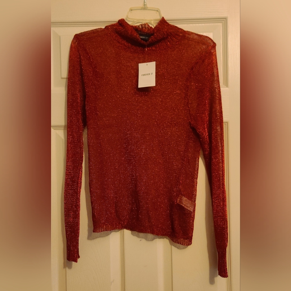 Forever 21 Red Shimmer Mesh Sweater